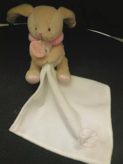 doudou mouchoir lapin beige blanc rose brodé poussin oiseau BABY NAT'