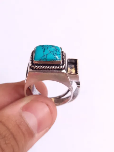 Compartment Poison Ring or 925 Silver Plated with Natural Turquoise Size 7,8 US