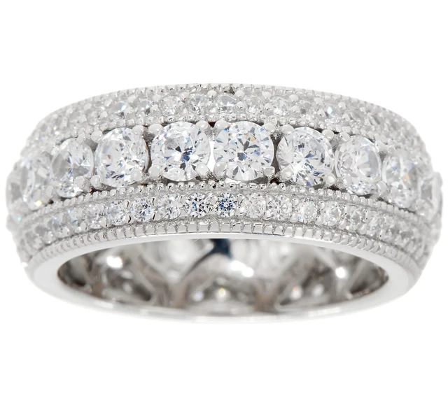 Diamonique CZ ROund Triple Row Eternity Band Ring Size 7 Sterling Silver Diamonique CZ ROund Triple Row Eternity Band Ring Size 7 Sterling Silver