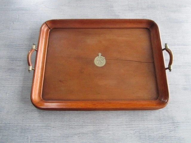 Plateau De Service Ancien En Bois - Vue De Paris, Poignée Métal - Vintage