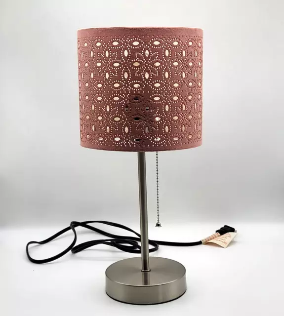 Table Lamp Pink Laser Cut Faux Suede Shade with Pull Chain 15  Tall Shade 6.5 T