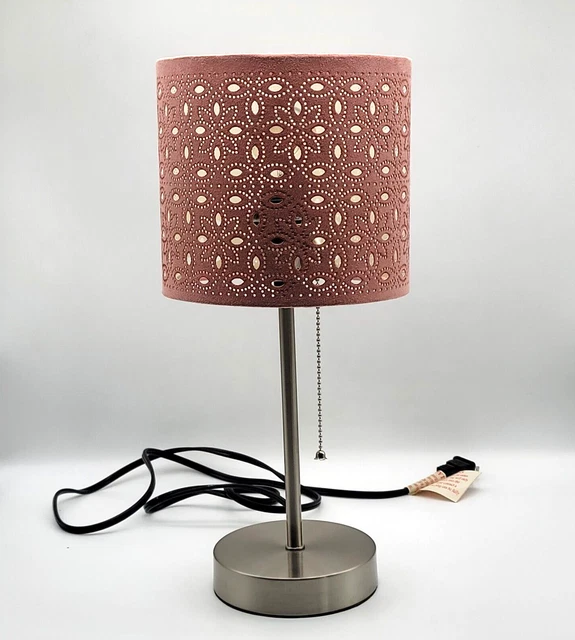 Table Lamp Pink Laser Cut Faux Suede Shade with Pull Chain 15  Tall Shade 6.5 T