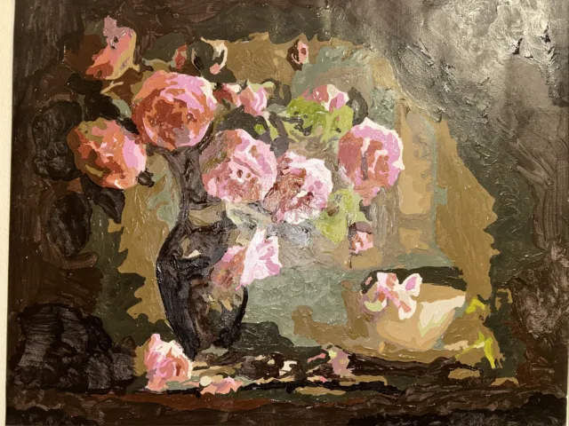 New Amateur OIL PAINTING ON CANVAS SIGNED GORGEOUS STILL LIFE PINK ROSES FLORAL