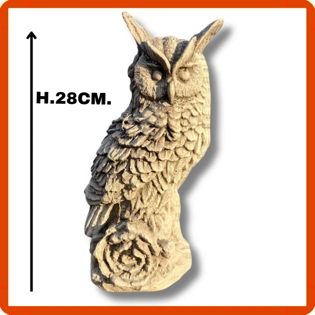 Statua Gufo Portafortuna In Polvere Di Marmo - Altezza 17 Cm, Per Giardino O Interni, Peso 3.5 Kg