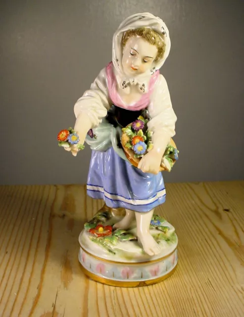 Carl Thieme Dresden Porcelain Figurine Girl with Basket of Flowers