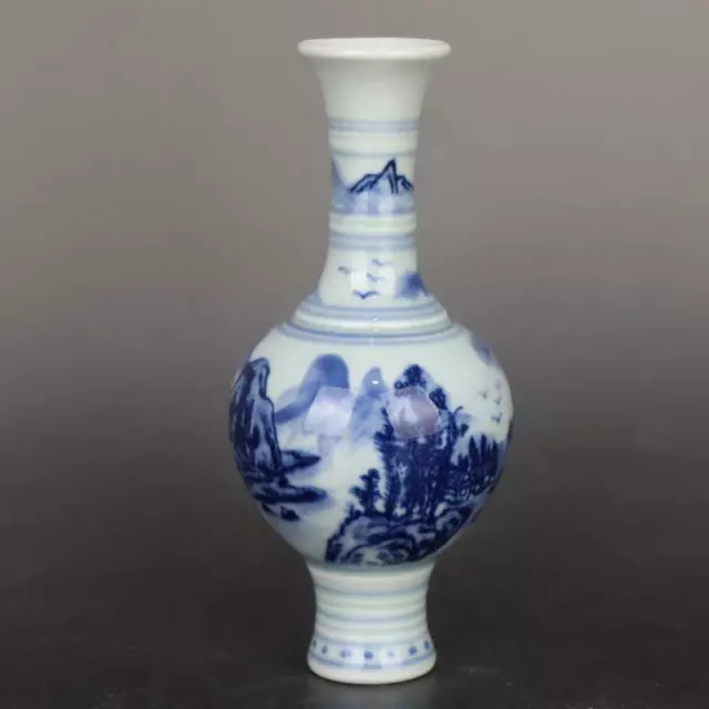Chinese Blue and White Porcelain Qing Qianlong Landscape Pattern Vase 5.75 inch