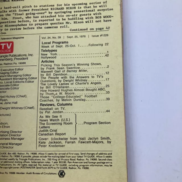 TV Guide Magazine September 25 1976 Jaclyn Wheeling-Steubenville Ed. No Label 2