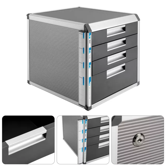 4 Lockable Drawer Cabinet Desk Organizer - Home Office Desktop File Storage USA