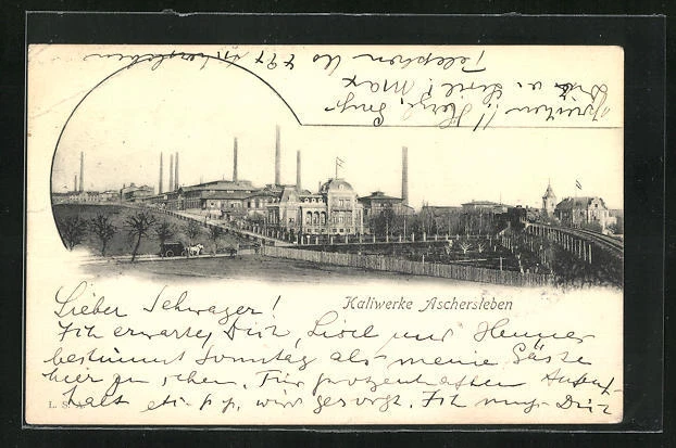 Aschersleben, Ansichtskarte, Ausblick auf die Kaliwerke 1904
