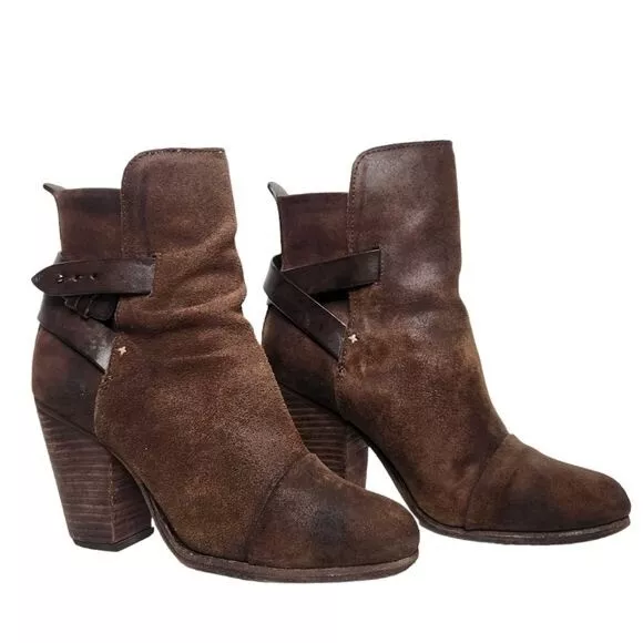 RAG & BONE Kinsey Brown Leather Ankle Boot Women's 37.5 /7.5
