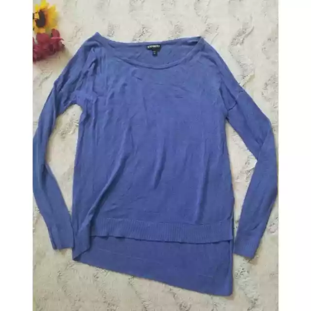 Express Royal Blue Boatneck Asymmetrical Long Sleeve Knit Top Size Small