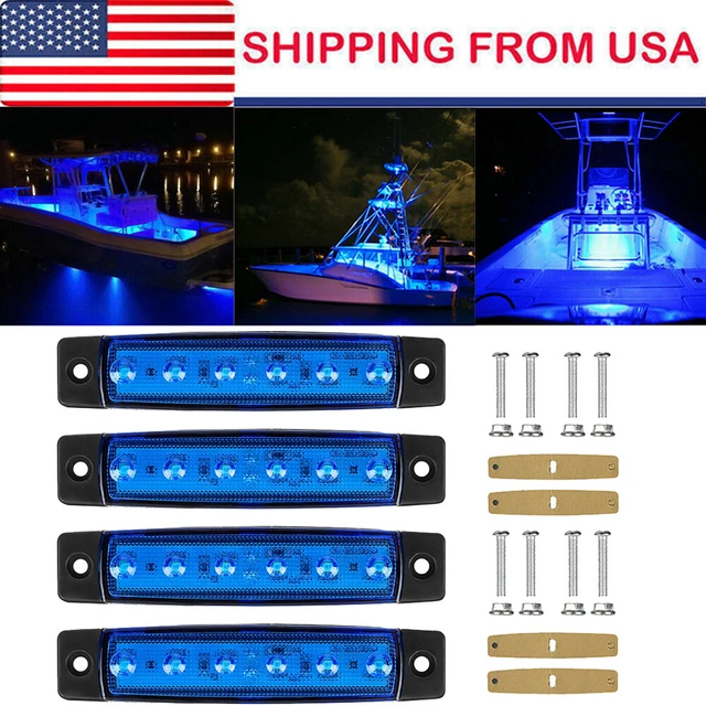 4Pack Universal Blue LED Marine Boat Lights Courtesy Light Deck Transom Lamp