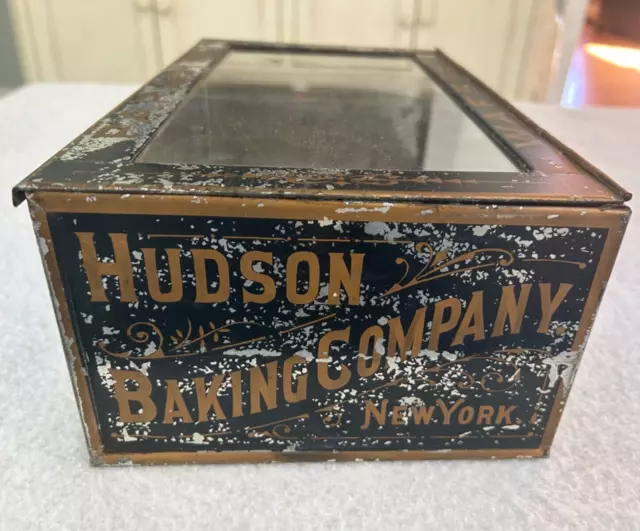Antique glass & tin Store Bakery Counter Advertising Wafer Display Case New York