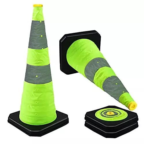 28 inch Collapsible Traffic Cones 2 Pack Parking Cones Safety Green Set Of 2