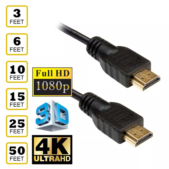 LOT HDMI 1.4 4K 3D HDTV PC Xbox ONE PS4 High Speed Cable Plug 3 6 10 15 25 50 FT