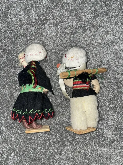 Peruvian Dolls 2 Two Handmade Peru Woven Cloth Hand Painted Folk Art Women 1983 3