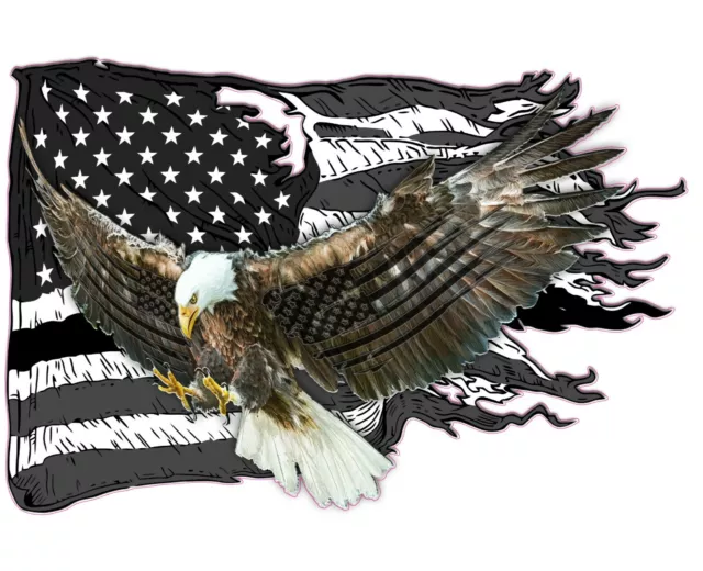 AMERICAN FLAG BALD eagle black flag worn decal is 48