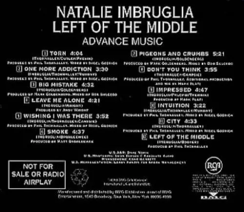 Left Of The Middle Natalie Imbruglia CD album (CDLP) USA promo