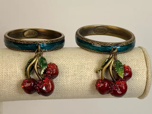 Jay Strongwater "Chadwick" Cherry Charm Napkin Ring Set - Retail $125