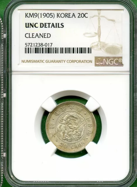 Korea  1905  20 Cents Year 9  Ngc Unc Details