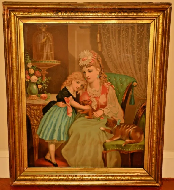 JOHN HENRY BUFFORD Original Antique Mother Daughter Interior Portrait Lithograph