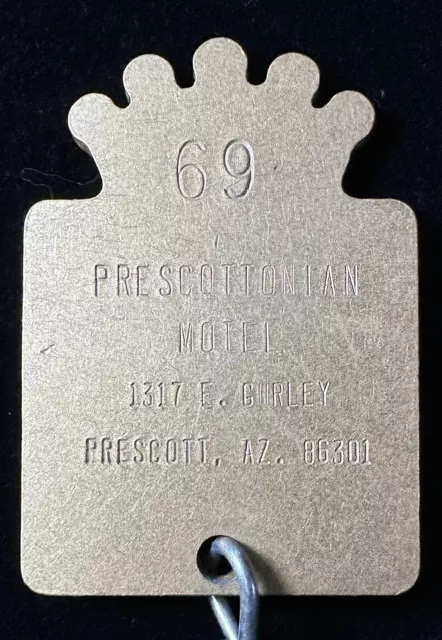 Vintage BEST WESTERN PRESCOTTONIAN Hotel Room Key Brass Fob #69 Prescott Arizona 3