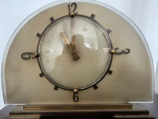 1930s Art Deco Electric Mantle Clock (Temco) Green & Brass 2