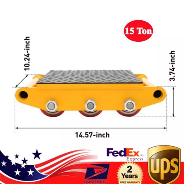 15 Ton Heavy Duty Machine Dolly Skate Machinery Roller Mover Cargo Trolley Cart