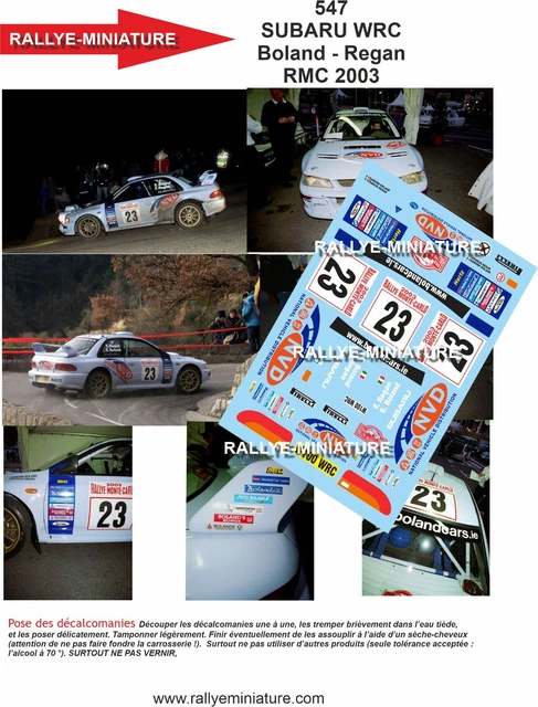 Décalcomanies 1/32 Subaru Impreza Boland Rallye Monte-Carlo 2003 WRC - Réf. 0547 - Neuf, Fabriqué En France
