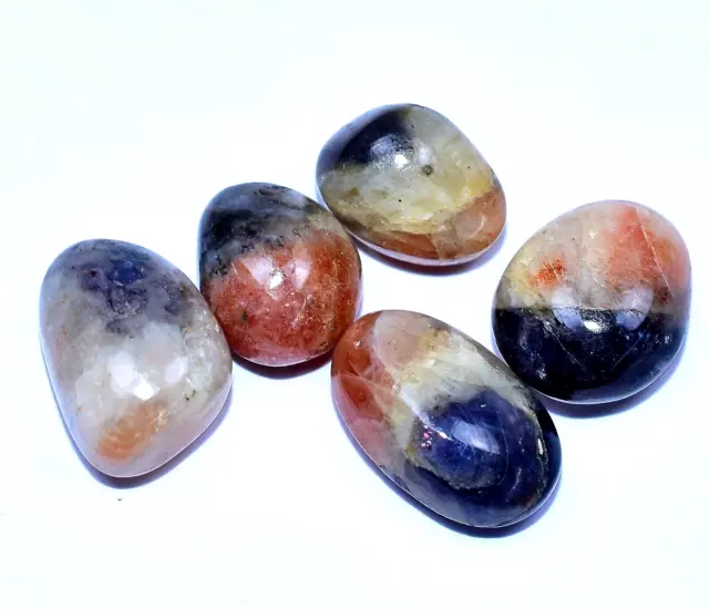 43.20 CT 5 Pcs 100% Natural Orange Black Sunstone with Iolite Found Gemstone !!