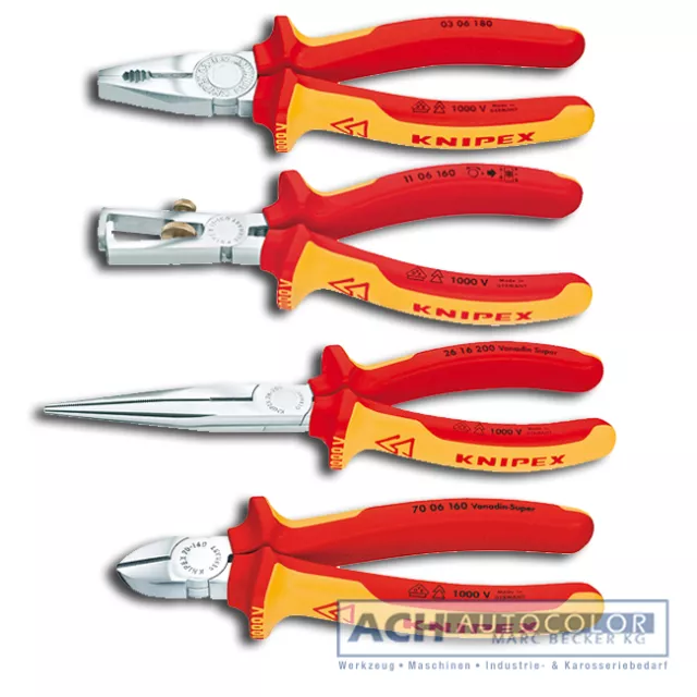 KNIPEX VDE Zangen-Set - Abisolier-, Kombi-, Flachrundzange + Seitenschneider