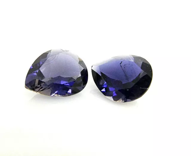 2x Lolite / Cordiérite - Paire Gouttes à Facettes Bleu Néon 10x12mm (IO015) 3