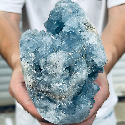 4.LB  natural blue celestite geode quartz crystal mineral specimen healing MA458