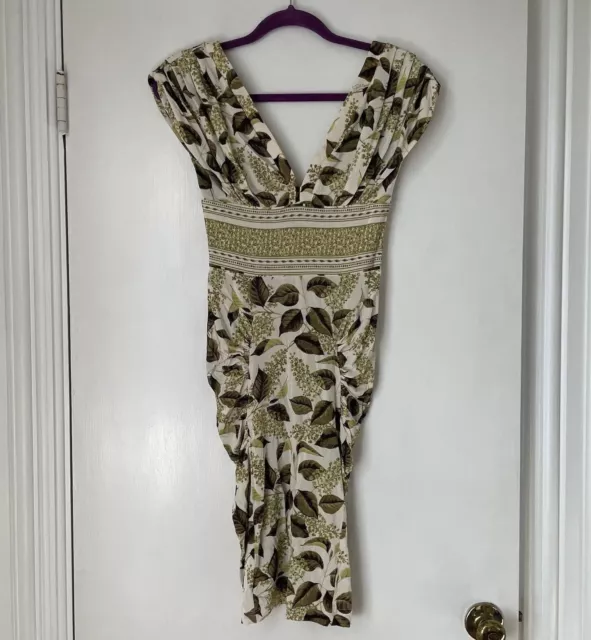 Just Cavalli Roberto Cavalli Sz 40 US 4 Ruched Stretch Bodycon Dress Leaves