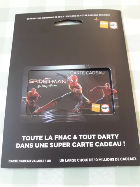 Carte cadeau Gift card FNAC cinéma Marvel SPIDERMAN No Way Home dans encart TTB