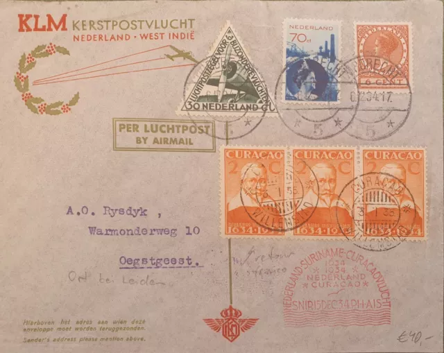 Netherlands - airmail 1934 KLM to Curacao routed over South America