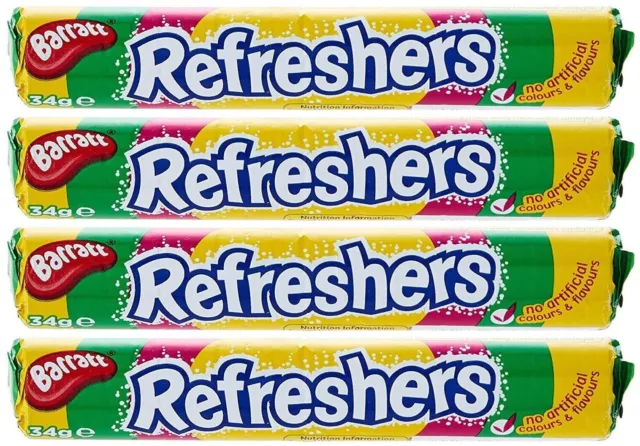 4x Barratt Refreshers Fruity Flavour Fizzy Retro Sweet Rolls Pack