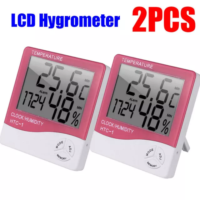 2Pack Indoor Temperature Clock Digital LCD Thermometer Humidity Hygrometer Meter