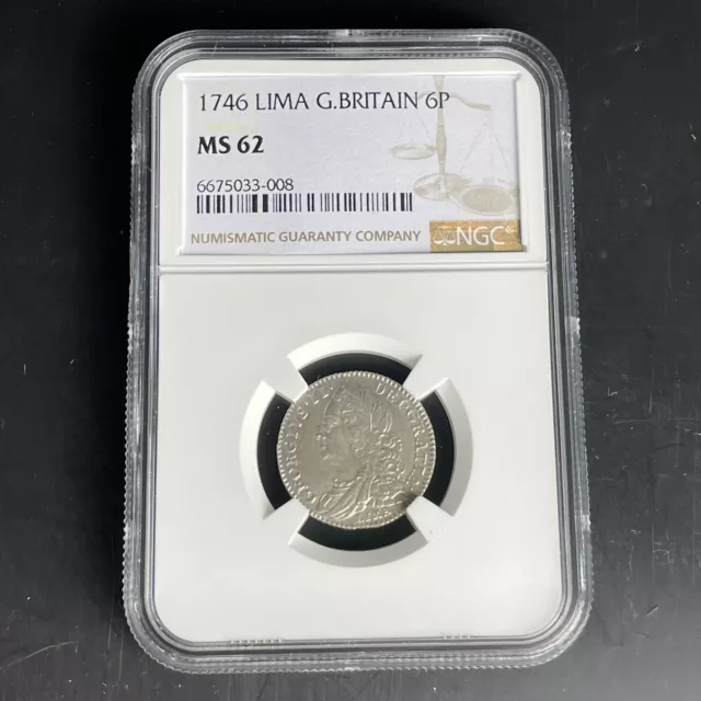 NGC Graded George III 1746 Great Britain 6p Sixpence Coin MS62 MS 62 Unc