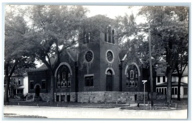 c1940's Presbyterian Church Scene Street Sac City Iowa IA RPPC Photo Postcard