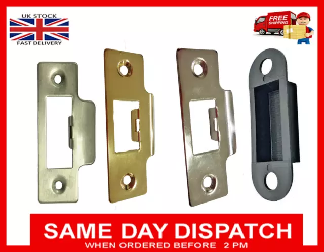 Door Strike Plate Polished Chrome or Brass Plates Tubular Mortice Latch
