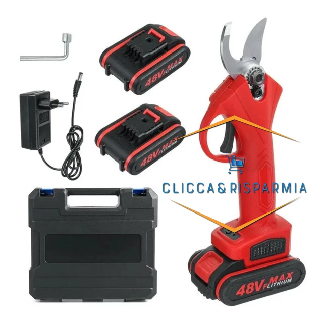 FORBICE A BATTERIA Da Potatura Cesoia Cordless 48V + 2 Batterie E