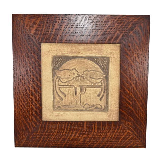 Tile Restoration Center Batchelder Style Art Pottery Bird Ceramic Framed Tile