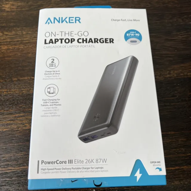 Anker PowerCore III Elite 26000 87W Portable Charger For Laptops Black OPEN NEW!