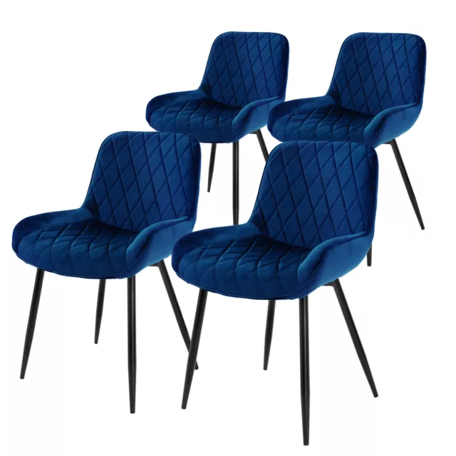 Set 4 chaises de salle à manger rembourrées assise dossier bleu foncé velours