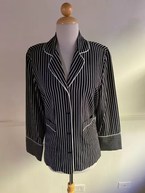 Derek Lam 10 Crosby Black White Striped Silk Pajama-Style Blouse Sz10