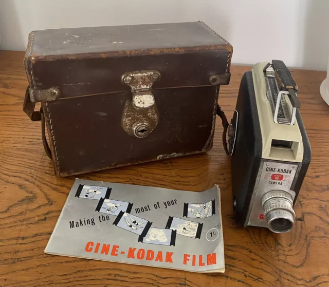 Vintage CINE-KODAK EIGHT 55 8mm Wind Up Clockwork Movie Camera With Leather Case