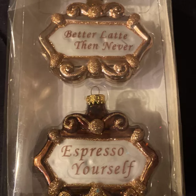 Kurt S.Adler Christmas Ornaments European Style Glass Coffee Theme, New in Box!A 2