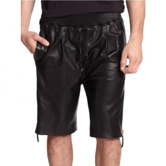 Leather Shorts Laces Waist Side Pant Jeans Underwear Boxer Genuine Us Black 28