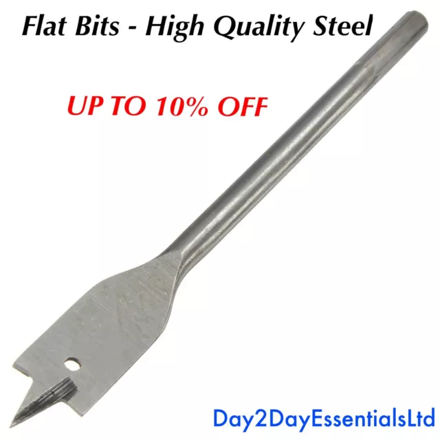 Flat Drill Bit High Quality Polished Steel For All Wood - All Sizes - DISCOUNT-